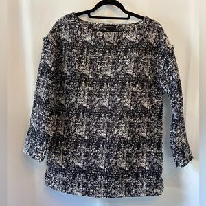 Banana Republic Women's Tweed Boat Neck Black White Tunic 8 Fringe Mod Retro